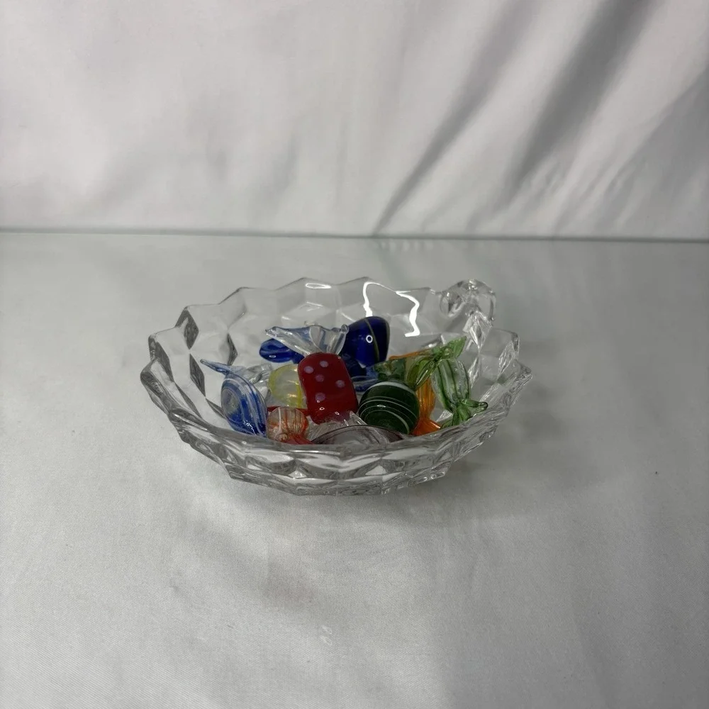 Vntage Moreno Style Glass Candies In A Fostoria Glass Bowl